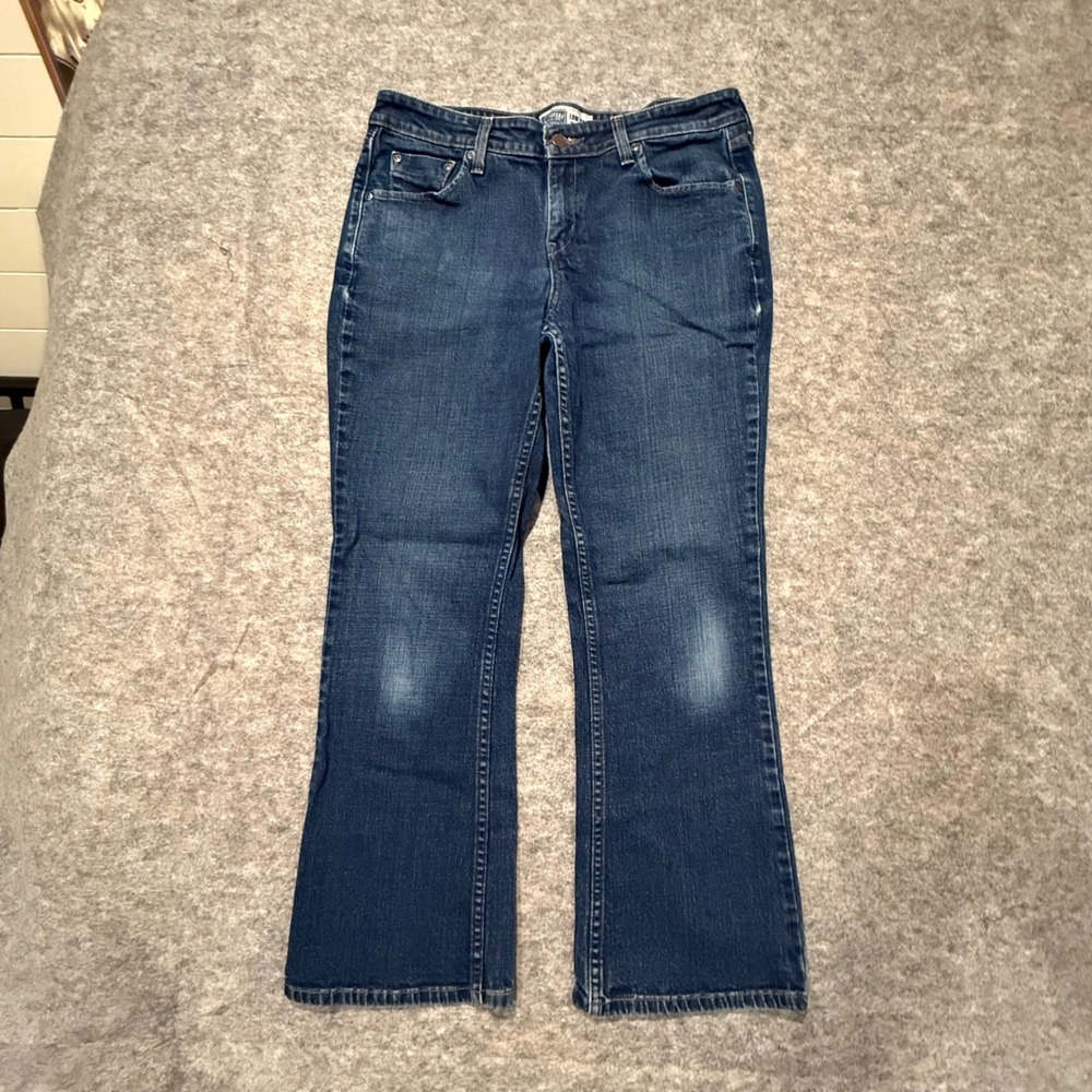 Levi Strauss Signature Bootcut Jeans Dark Wash Low Rise Size 10 S Petite Wide‎